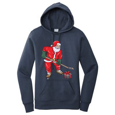 Santa Hockey Santa Playing Hockey Santa Hockey Player Gift Women's Pullover Hoodie