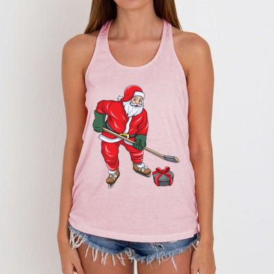 Santa Hockey Santa Playing Hockey Santa Hockey Player Gift Women's Knotted Racerback Tank