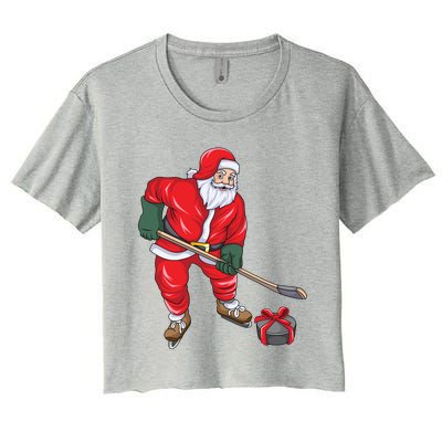 Santa Hockey Santa Playing Hockey Santa Hockey Player Gift Women's Crop Top Tee