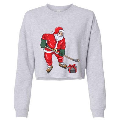 Santa Hockey Santa Playing Hockey Santa Hockey Player Gift Cropped Pullover Crew