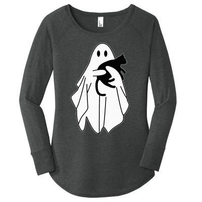 Spooky Halloween Spirit with a Playful Black Cat Women's Perfect Tri Tunic Long Sleeve Shirt