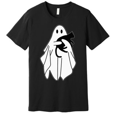 Spooky Halloween Spirit with a Playful Black Cat Premium T-Shirt