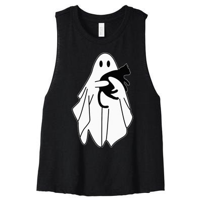 Spooky Halloween Spirit with a Playful Black Cat Women's Racerback Cropped Tank