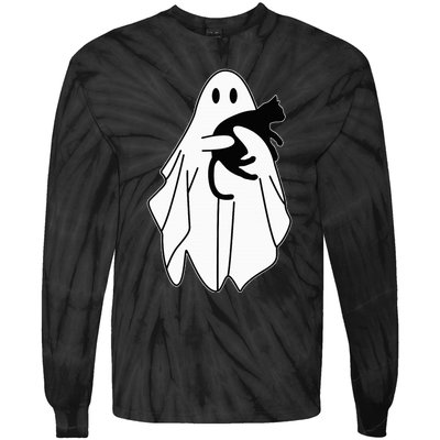 Spooky Halloween Spirit with a Playful Black Cat Tie-Dye Long Sleeve Shirt