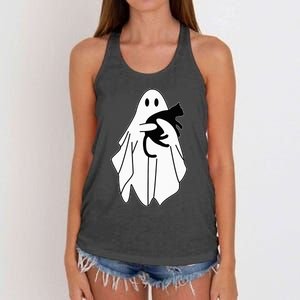 Spooky Halloween Spirit with a Playful Black Cat Women's Knotted Racerback Tank