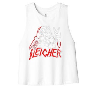 Sleigher Hail Santa Heavy Metal Christmas Rock Xmas Art  Women's Racerback Cropped Tank