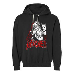 Sleigher Hail Santa Heavy Metal Christmas Garment-Dyed Fleece Hoodie