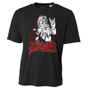 Sleigher Hail Santa Heavy Metal Christmas Cooling Performance Crew T-Shirt