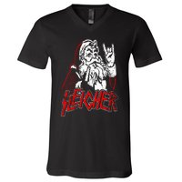 Sleigher Hail Santa Heavy Metal Christmas V-Neck T-Shirt