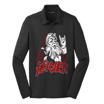 Sleigher Hail Santa Heavy Metal Christmas Silk Touch Performance Long Sleeve Polo