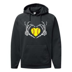 Softball Heart Skeleton Hand Halloween Costume Performance Fleece Hoodie