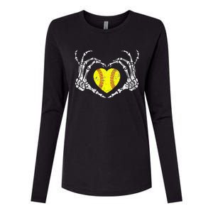 Softball Heart Skeleton Hand Halloween Costume Womens Cotton Relaxed Long Sleeve T-Shirt