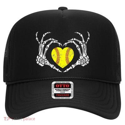 Softball Heart Skeleton Hand Halloween Costume High Crown Mesh Back Trucker Hat