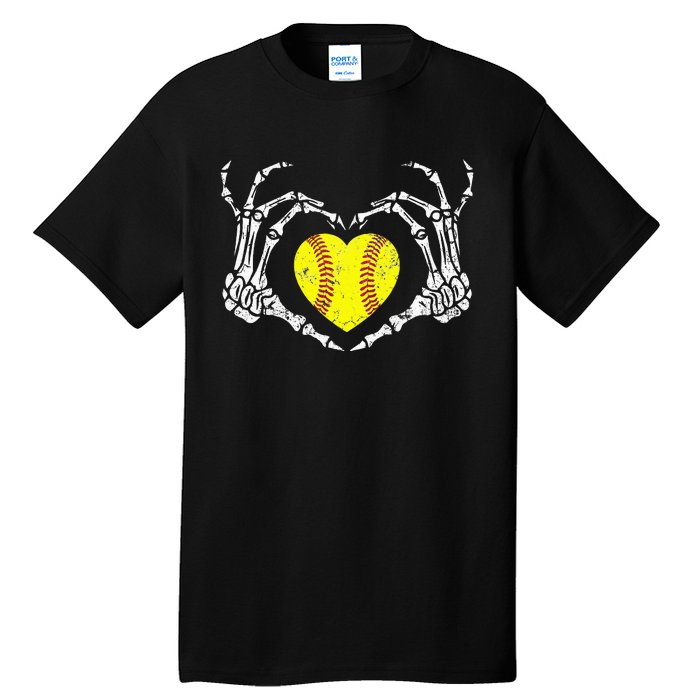 Softball Heart Skeleton Hand Halloween Costume Tall T-Shirt