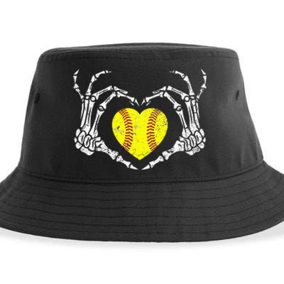 Softball Heart Skeleton Hand Halloween Costume Sustainable Bucket Hat