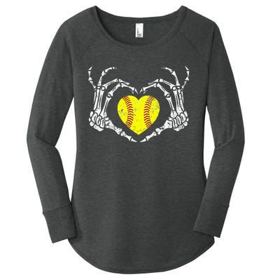 Softball Heart Skeleton Hand Halloween Costume Women's Perfect Tri Tunic Long Sleeve Shirt