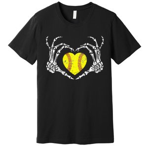 Softball Heart Skeleton Hand Halloween Costume Premium T-Shirt