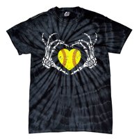 Softball Heart Skeleton Hand Halloween Costume Tie-Dye T-Shirt