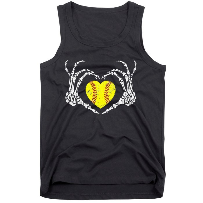 Softball Heart Skeleton Hand Halloween Costume Tank Top