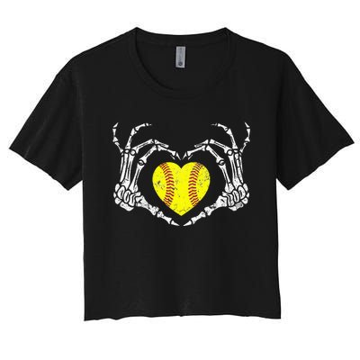 Softball Heart Skeleton Hand Halloween Costume Women's Crop Top Tee