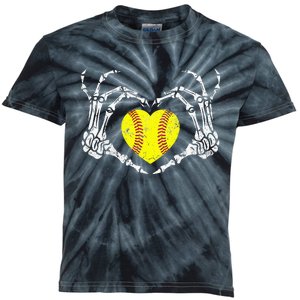 Softball Heart Skeleton Hand Halloween Costume Kids Tie-Dye T-Shirt