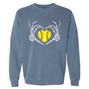 Softball Heart Skeleton Hand Halloween Costume Garment-Dyed Sweatshirt