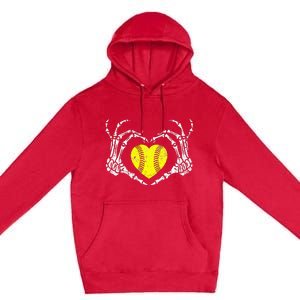 Softball Heart Skeleton Hand Halloween Costume Premium Pullover Hoodie