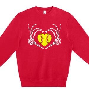 Softball Heart Skeleton Hand Halloween Costume Premium Crewneck Sweatshirt