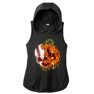 Spooky Halloween Skull Pumpkin Baseball Ladies PosiCharge Tri-Blend Wicking Draft Hoodie Tank