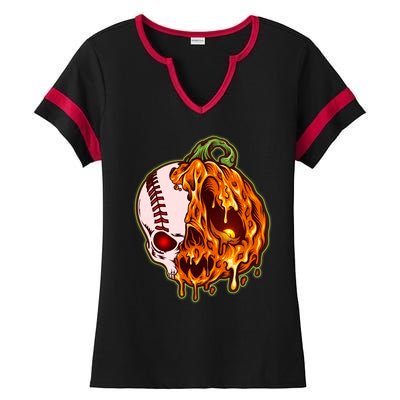 Spooky Halloween Skull Pumpkin Baseball Ladies Halftime Notch Neck Tee