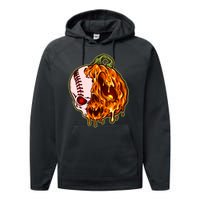 Spooky Halloween Skull Pumpkin Baseball Performance Fleece Hoodie