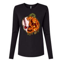 Spooky Halloween Skull Pumpkin Baseball Womens Cotton Relaxed Long Sleeve T-Shirt