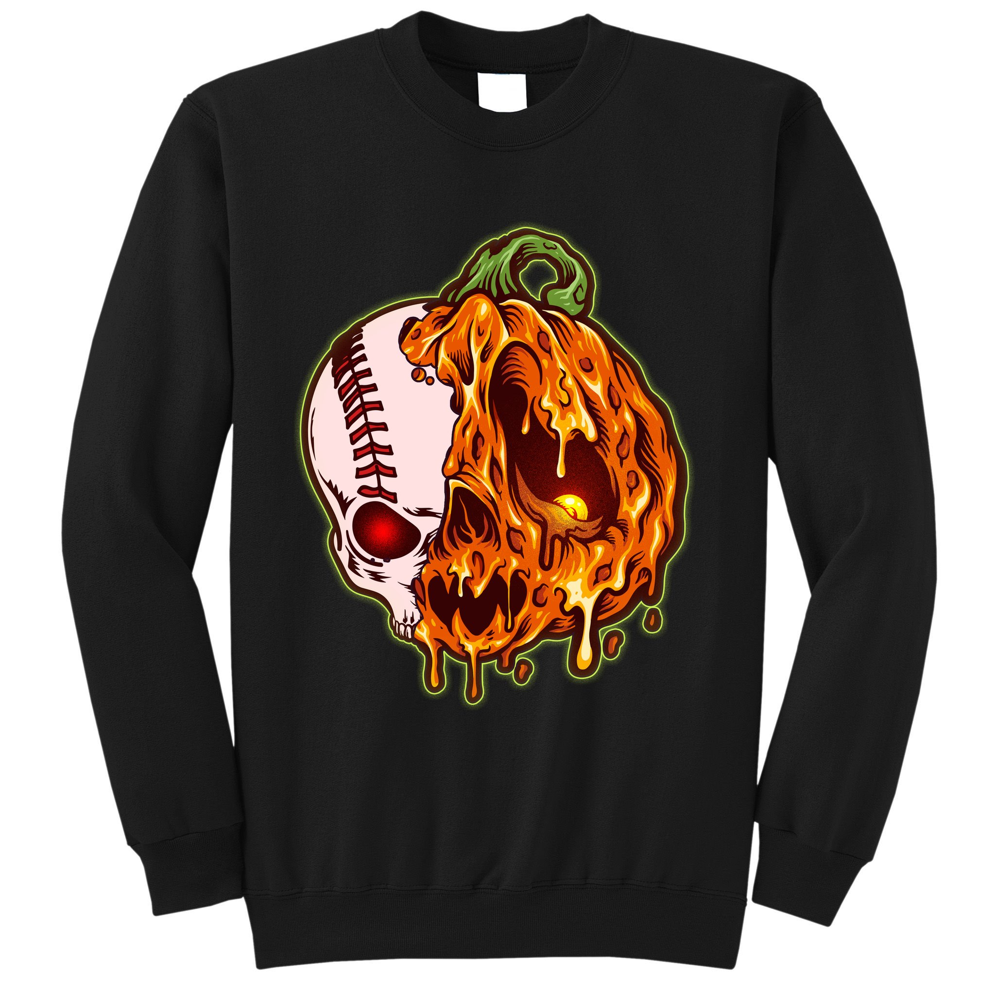 Spooky Halloween Skull Pumpkin Baseball Sweatshirt