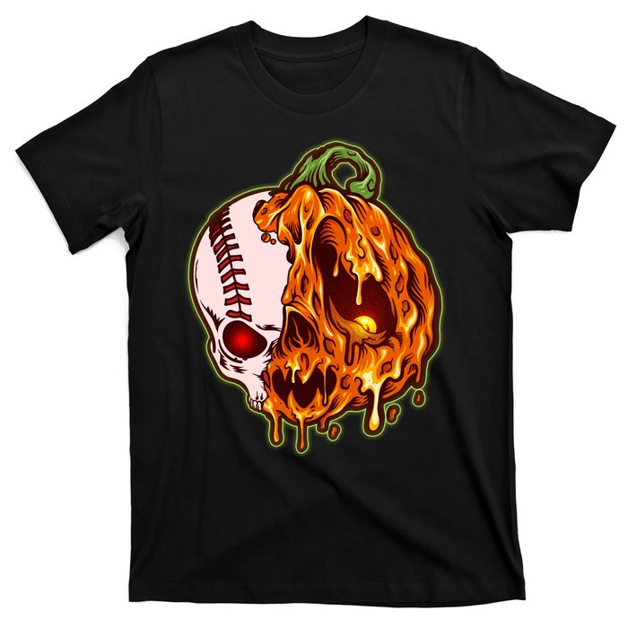 Spooky Halloween Skull Pumpkin Baseball T-Shirt