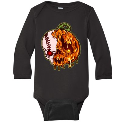 Spooky Halloween Skull Pumpkin Baseball Baby Long Sleeve Bodysuit