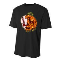 Spooky Halloween Skull Pumpkin Baseball Youth Performance Sprint T-Shirt