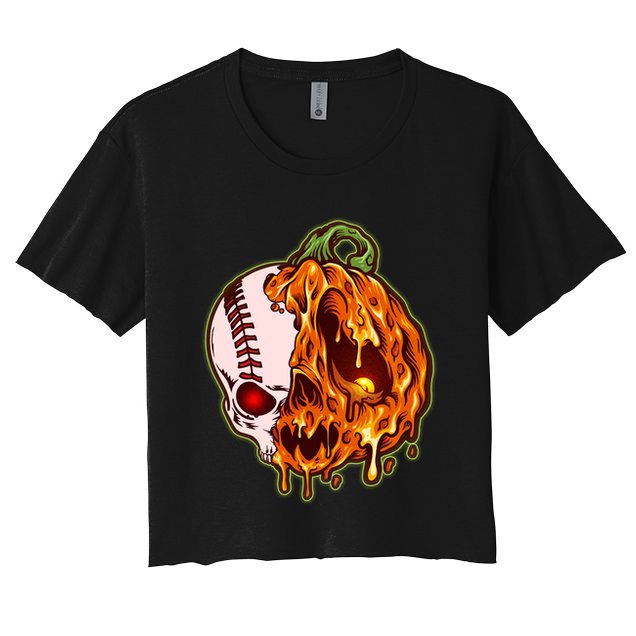 Spooky Halloween Skull Pumpkin Baseball Crop Top