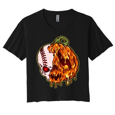 Spooky Halloween Skull Pumpkin Baseball Women's Crop Top Tee