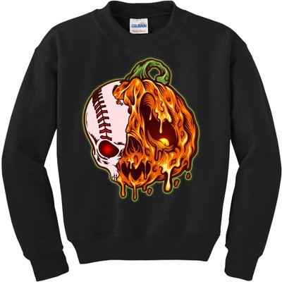 Spooky Halloween Skull Pumpkin Baseball Kids Sweatshirt