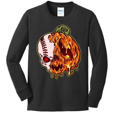 Spooky Halloween Skull Pumpkin Baseball Kids Long Sleeve Shirt