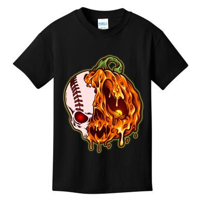 Spooky Halloween Skull Pumpkin Baseball Kids T-Shirt