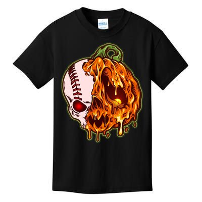 Spooky Halloween Skull Pumpkin Baseball Kids T-Shirt