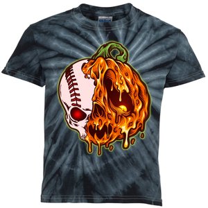 Spooky Halloween Skull Pumpkin Baseball Kids Tie-Dye T-Shirt