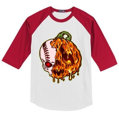 Spooky Halloween Skull Pumpkin Baseball Kids Colorblock Raglan Jersey