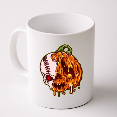 Spooky Halloween Skull Pumpkin Baseball Coffee Mug