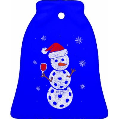 Santa Hat Snow Funny Gift For Xmas Funny Pickleball Christmas Gift Ceramic Bell Ornament