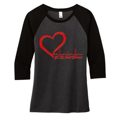 SCAD Heart Survivor Heartbeat Heart Health Awareness Women's Tri-Blend 3/4-Sleeve Raglan Shirt