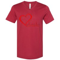 SCAD Heart Survivor Heartbeat Heart Health Awareness V-Neck T-Shirt