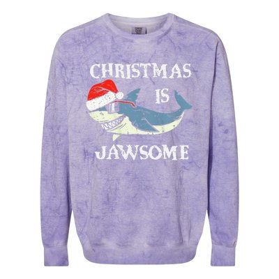 Santa Hat Shark Christmas Is Jawsome Xmas Lights Colorblast Crewneck Sweatshirt