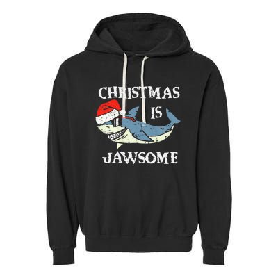 Santa Hat Shark Christmas Is Jawsome Xmas Lights Garment-Dyed Fleece Hoodie